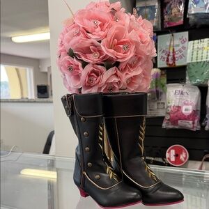 Disney Black and Pink Heeled Boots with Gold Accents